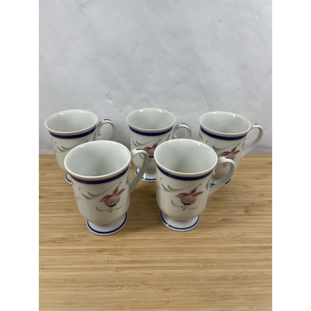 Princess House Fantasia Pedestal Mugs‎ Set of 5 Exclusive Fine Porcelain Japan